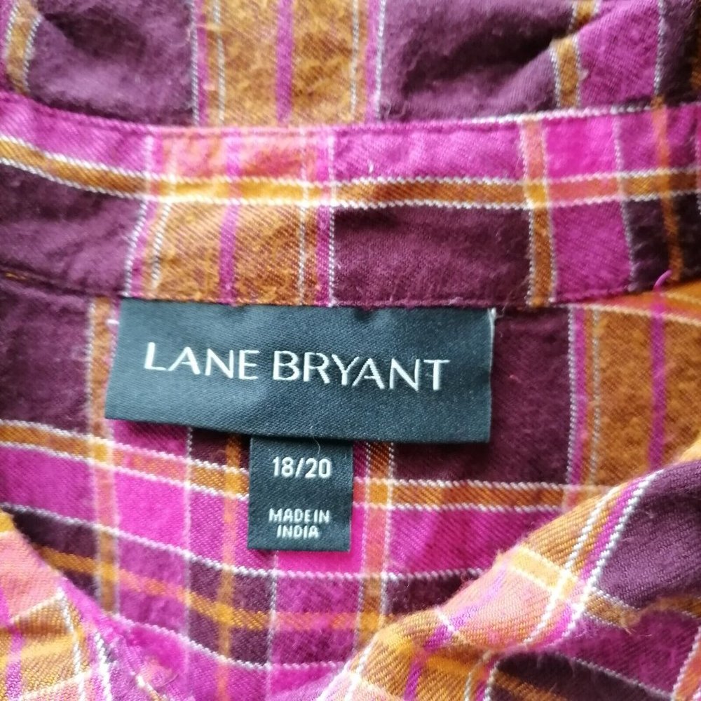 Lane Bryant Multicolor Collared Plaid Hi Low Hem Button Up Shirt Size 18/20 - Picture 5 of 7